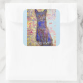 coole blauwe kat vierkante sticker (Tas)