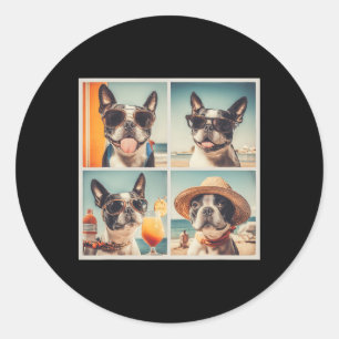 Coole Boston Terrier Sungles Honden Zomer Vakantie Ronde Sticker