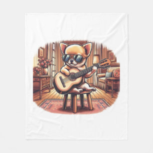 Coole Chihuahua Speelt Klassieke Gitaar Fleece Deken