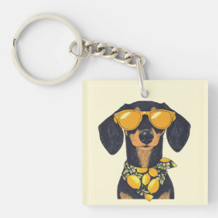 Coole Dachshond Honden Zonnebril Citroenen Sleutelhanger