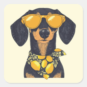 Coole Dachshond Honden Zonnebril Citroenen Vierkante Sticker