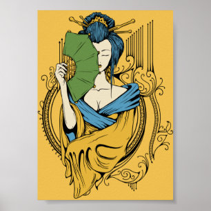 coole decoratieve Japanse muzikale geisha-kunst Poster