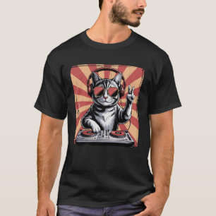 Coole DJ Kat met koptelefoon Retro Vintage Muziek T-shirt
