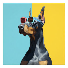 Coole Dobermann met zonnebril Foto Afdruk