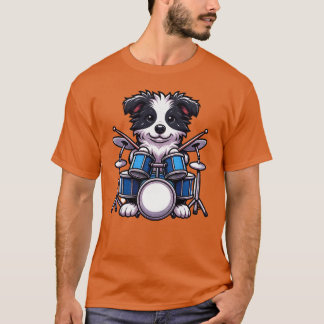 Coole Drummer Border Collie Puppy Band Muziek Ontw T-shirt
