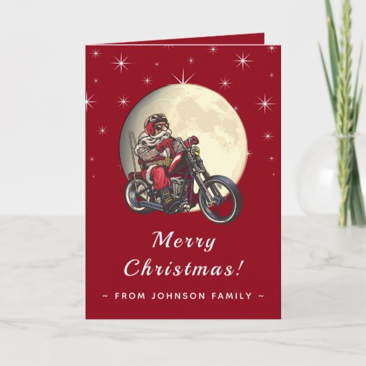 Coole fietsende Kerstman Motorfiets Rood Glitters  Kaart (Voorkant)