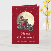 Coole fietsende Kerstman Motorfiets Rood Glitters  Kaart (Gele Bloem)