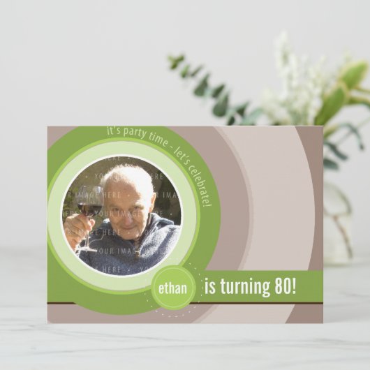 COOLE FOTO VERJAARDAG UITNODIGT :: circulair 5L Kaart (Staand voorkant)