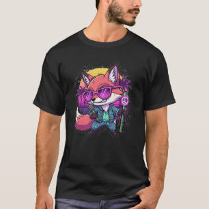 Coole Fox DJ die rapt met Neon Bamboe Microfoon -  T-shirt