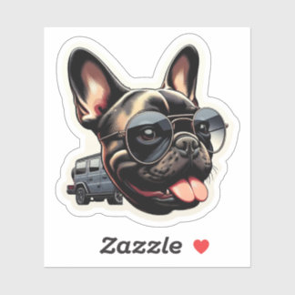 Coole Franse Bulldog met zonnebril en SUV Sticker