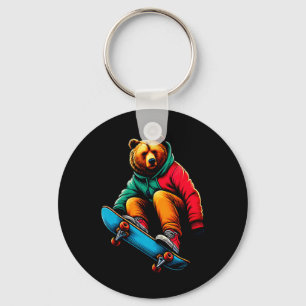Coole funky grizzlybeer skateboarden illustratie sleutelhanger