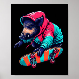 Coole funky wilde zwijn skateboarden illustratie A Poster