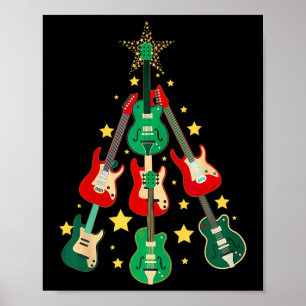 Coole Gitaar Kerstboom Gitaar Liefhebbers Kerstmis Poster