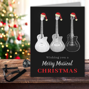 Coole Gitaar Kerstmis Zwart en Wit Feestdagen Kaart