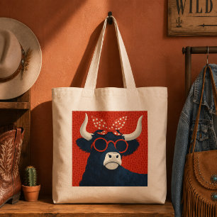 Coole Highland-koe in retro-stippenbandana Tote Bag