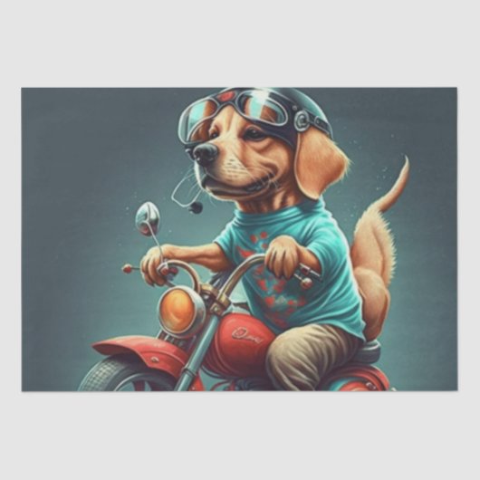 Coole hond die een motor bestuurt tissuepapier (Voorkant)