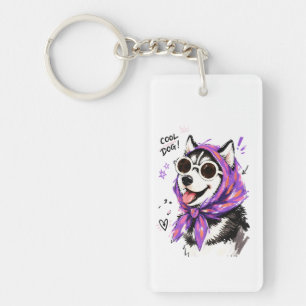 Coole hond Husky met zonnebril & hoofddoek Sleutelhanger