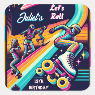 coole jongens meisjes Rolschaatsen 13e verjaardag Vierkante Sticker
