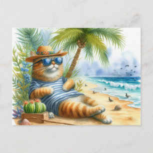 Coole Kat bij het Strand Kat Liefhebbers  Briefkaart