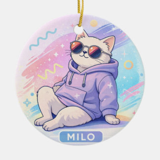 Coole Kat met naam MILO | Cute Aesthetic Keramisch Ornament