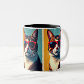 coole kat tweekleurige koffiemok (Voorkant rechts)