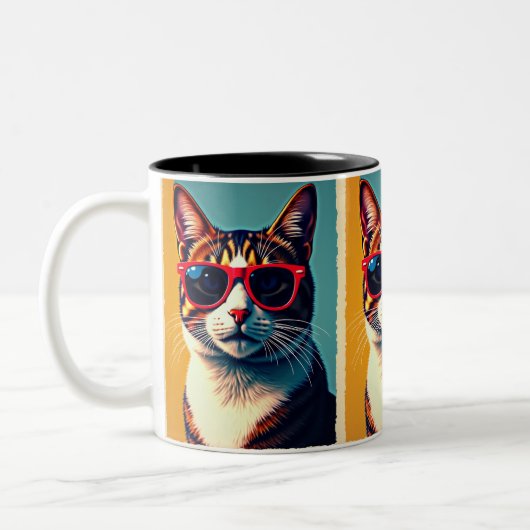 coole kat tweekleurige koffiemok (Links)