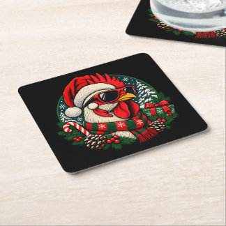 Coole Kersthaan, Kado voor Kerstkip Liefhebbers Vierkante Kartonnen Onderzetter