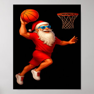 Coole Kerstman Basketbalspeler Dunking Xmas Kerstm Poster