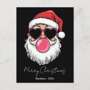 Coole Kerstman Bubble Gum Roze Harten Bril Feestdagenkaart