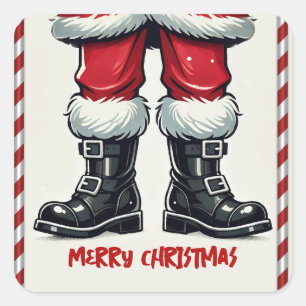 Coole Kerstman in Zwarte Laarzen Kerstfeest Borrel Vierkante Sticker