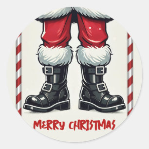 Coole Kerstman in Zwarte Laarzen Kerstfeest Ronde Sticker