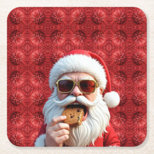 Coole kerstman vierkante kartonnen onderzetter