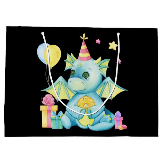 coole kinder unisex dragon voegt naam Happy Birthd Groot Cadeauzakje (Achterkant)