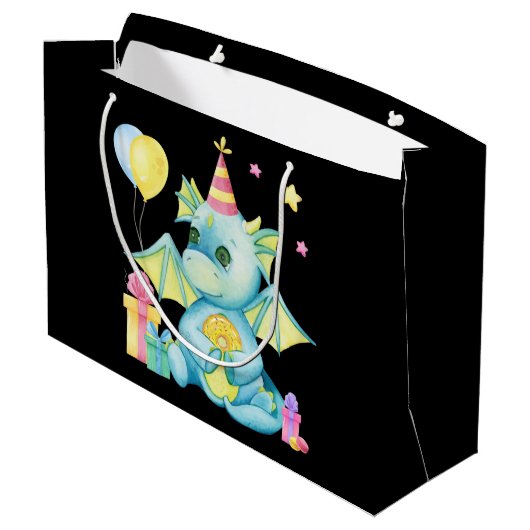 coole kinder unisex dragon voegt naam Happy Birthd Groot Cadeauzakje (Achterkant Gekanteld)