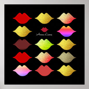coole kleurrijke lippen / verschillende kleurmondj poster