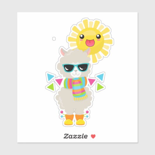 Coole Lama en Lachende Kawaii Zon Sticker (Vel)