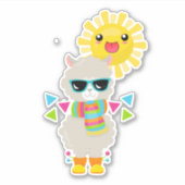 Coole Lama en Lachende Kawaii Zon Sticker (Voorkant)