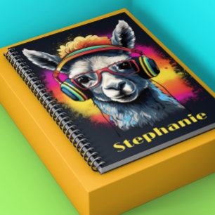 Coole Llama DJ met Hoofdtelefoon Naam  Notitieboek