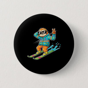 Coole luiaard op skis vreedzaam teken retro winter ronde button 5,7 cm
