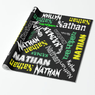 Coole naamcollage moderne typografie op maat cadeaupapier