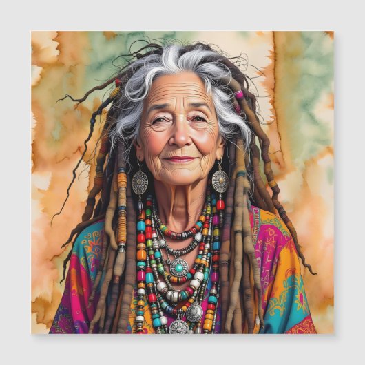 Coole oude dame in dreadlocks hippie vrouw   (Voorkant)