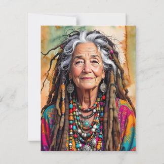 Coole oude dame in dreadlocks hippie vrouw   briefkaart