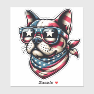 Coole patriotische hond met vlag zonnebril sticker