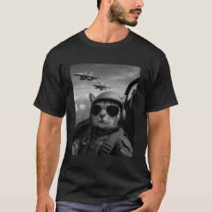 Coole Piloot Kat Selfie Gevechtsvliegtuigen Humor T-shirt