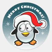 Coole pinguïn met kerstmuts ronde sticker (Voorkant)