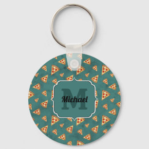 Coole pizzapuntjes vintage turquoise patroon Monog Sleutelhanger