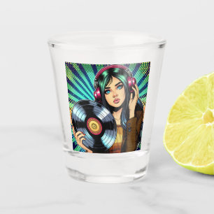 Coole Pop Art stripstijl meisje met vinylalbum Shot Glas