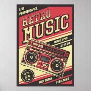 coole retro  muziekwinkel poster