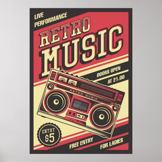 coole retro muziekwinkel poster (Voorkant)