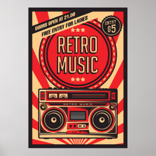 coole retro  muziekwinkel poster